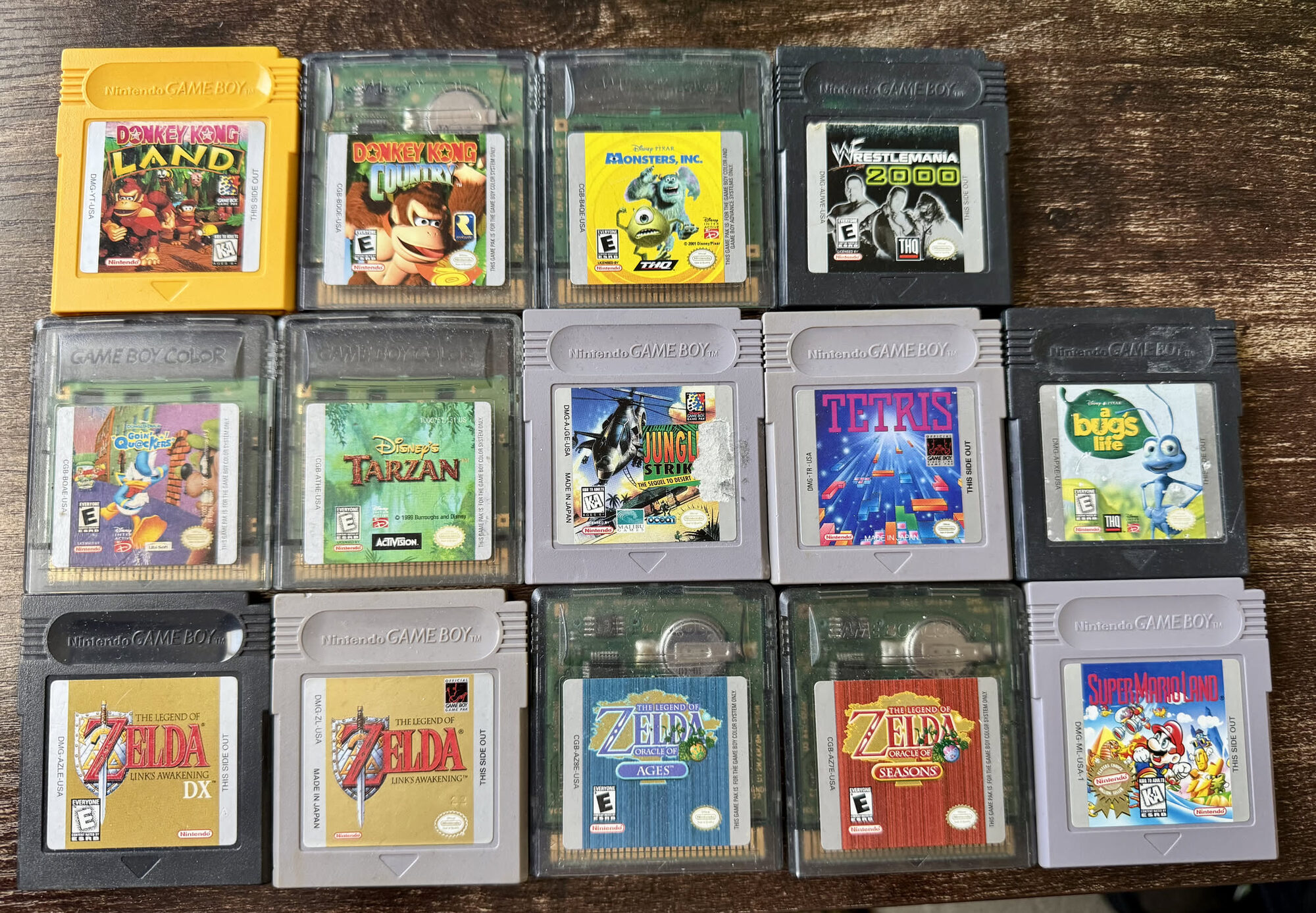 Part of my Game Boy and Game Boy Color cartridge collection, including Zelda Link's Awakening DX, the Oracle of Ages and Seasons pair, Tetris and Donkey Kong Land