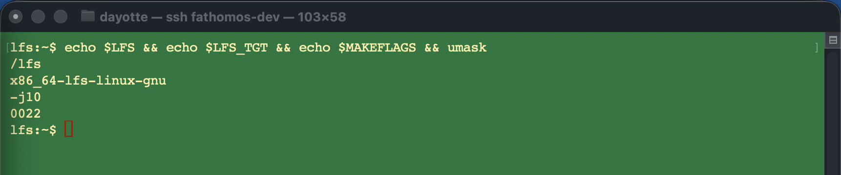 lfs build environment verified before starting Chapter 6.