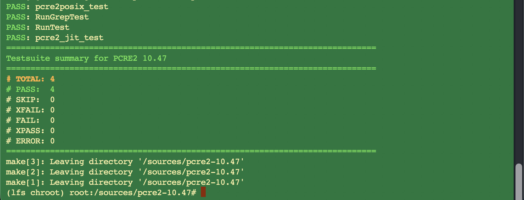 Tests passed clean: TOTAL 4, PASS 4, FAIL 0.