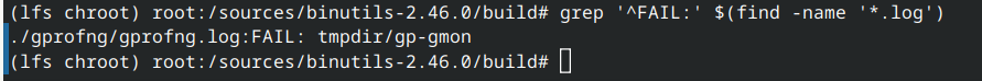 Verifying the Binutils test result by name. Only the known gprofng failure, nothing else.