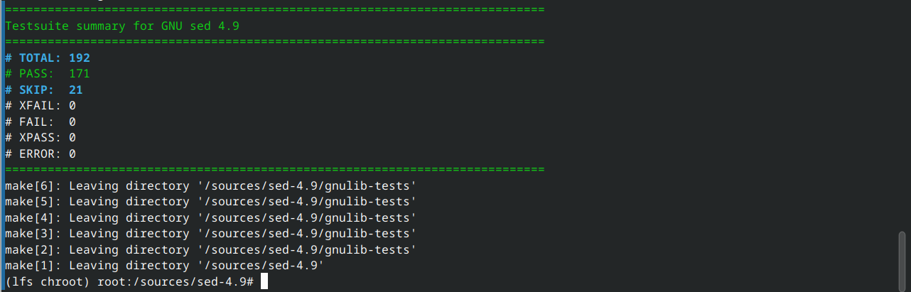 Sed test suite. 192 total, no failures.