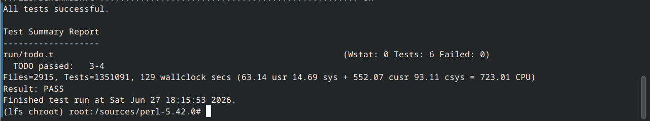 The Perl test suite. Over 1.3 million tests, Result: PASS.