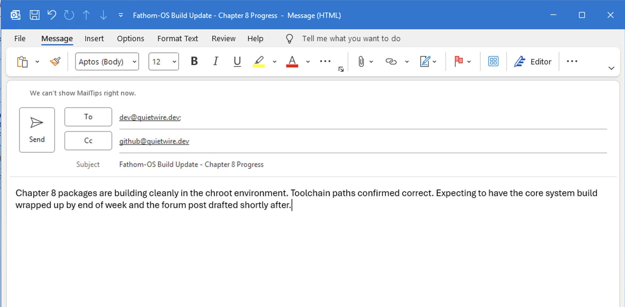 New email compose window with To, Cc, Subject, and body fields labeled, and Send button visible
