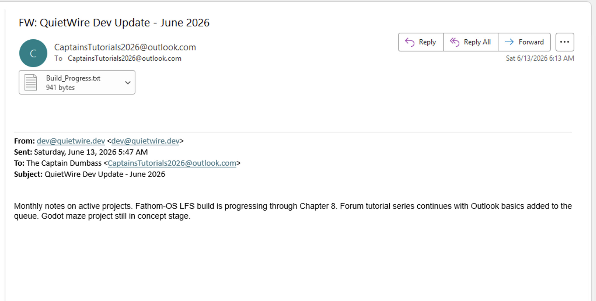 Email with attachment shown in the attachment bar below the subject line