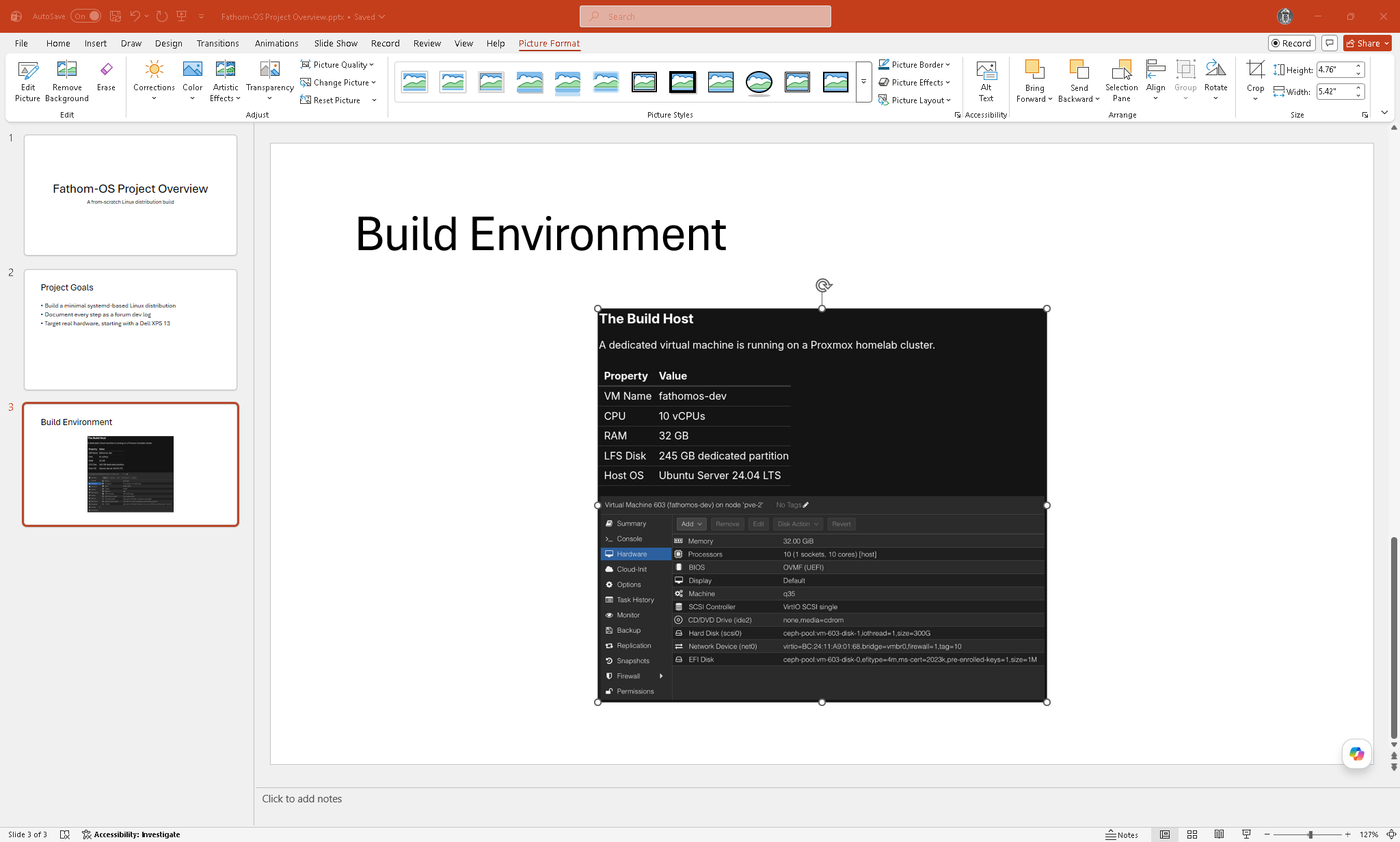 Slide with an image selected showing resize handles and rotation handle