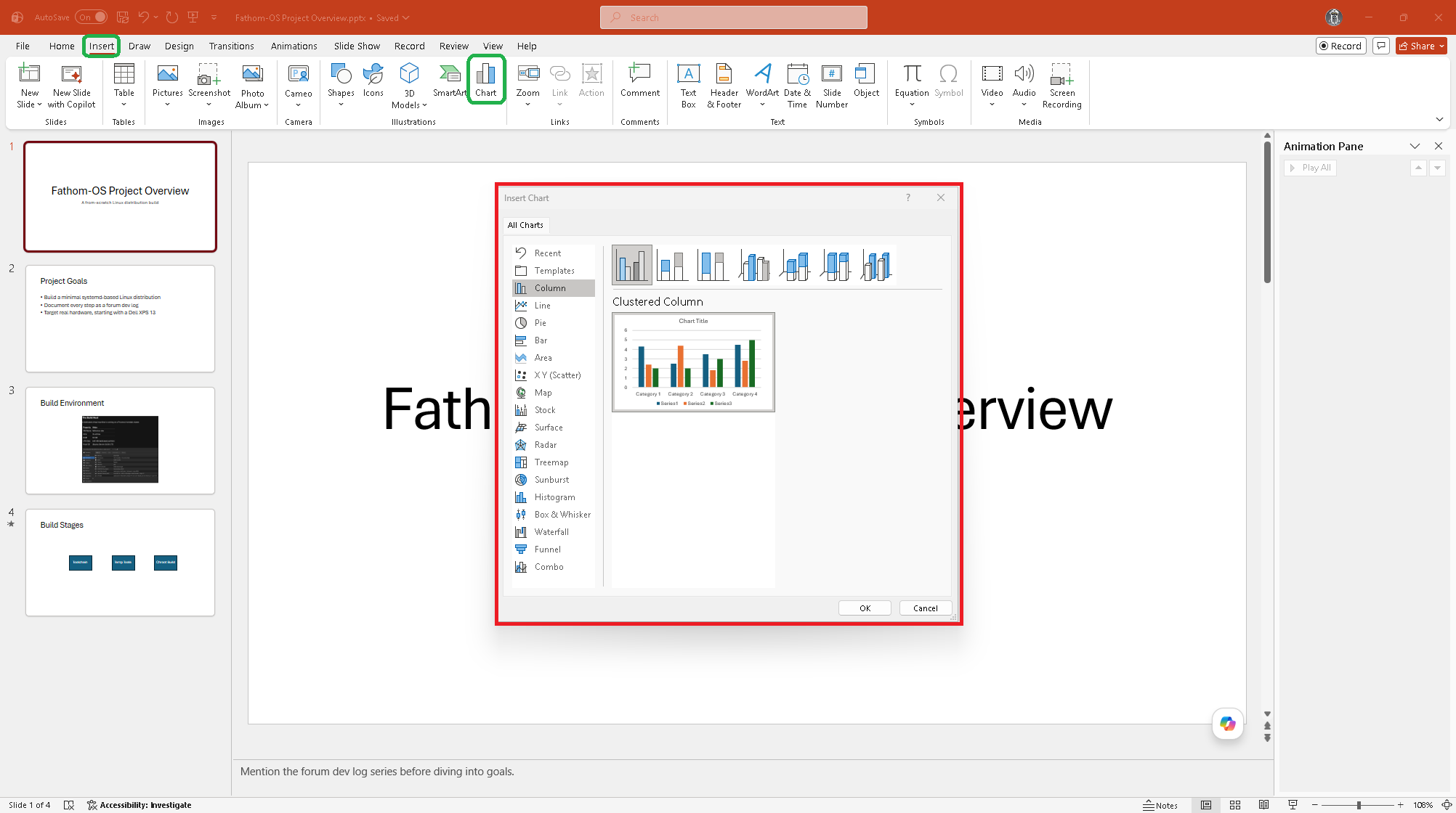 Insert Chart dialog showing chart type options